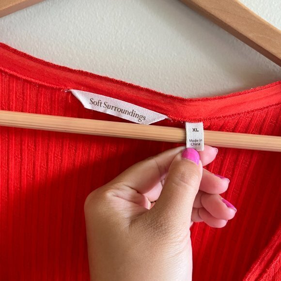 Soft Surroundings Red Roma Ribbed Tee Top Short Sleeve‎ Button Down Womens Sz XL - Picture 3 of 6